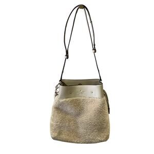 Kate Spade Marti Shearling Large Bucket Bag Beige Leather + Ice Skate Keychain